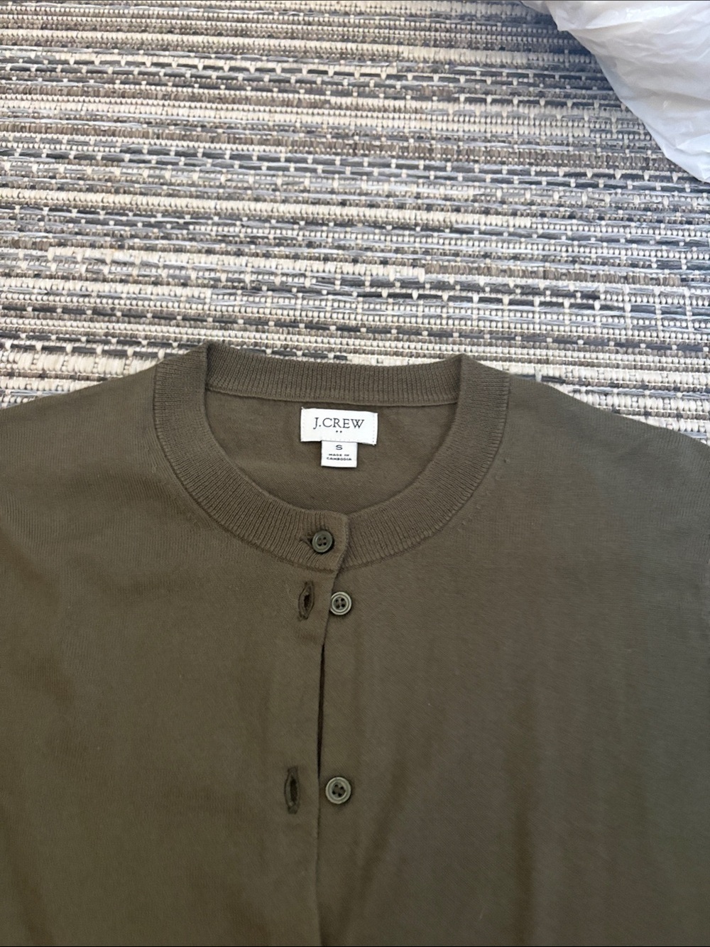 J. Crew Olive Crewneck Button-Up Cardigan - Picture 2 of 2